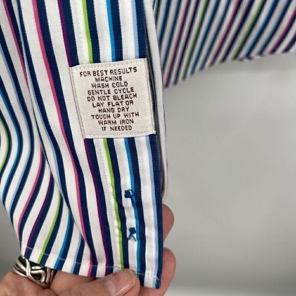 Peter Millar Men's Multi-Color Striped Long-Sleeve Button-Down Shirt Size L/Tall - Picture 4 of 7